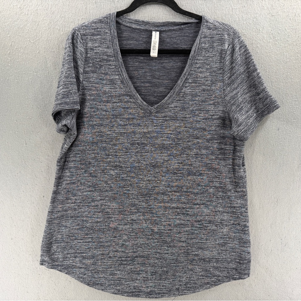 Athleta T-Shirt Womens Size L Gray Breezy Scoop V Neck Heathered Athleisure Tee
